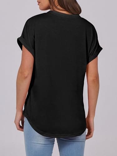 ANRABESS Womens Short Sleeve Henley Tops V Neck Dressy Casual Blouses Summer Trendy Tee Shirts 2026 Vacation Fashion Clothes Black L — view 4