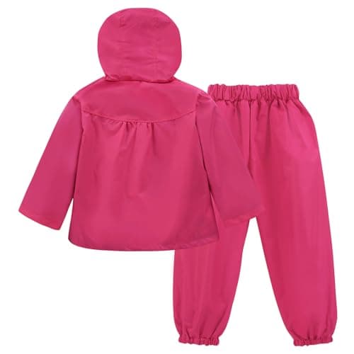 LZH Girl Baby Kid Waterproof Hooded Coat Jacket Outwear Suit Raincoat Hoodies with Pants Magenta 5T(For Age 4-5Y) — view 5