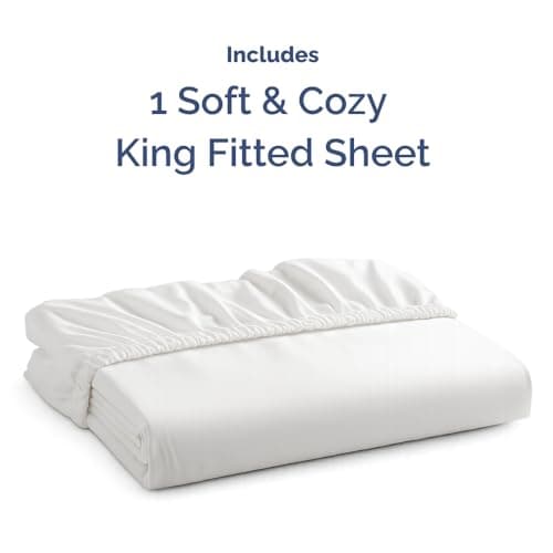 King Fitted Bed Sheet - Bottom Single Fitted Sheet Only - Ultra-Soft Hotel Luxury Bedding w/ 8-16 Inch Deep Pockets - Breathable, Cooling & Wrinkle Free - Easy-Care, Fade & Shrink Resistant - White — view 3