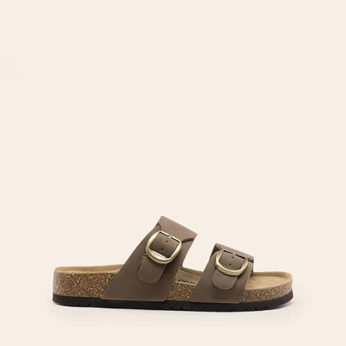 DREAM PAIRS Women's Genuine Cork Footbed Slide Sandals Comfortable Arch Support Cushioned Flat Sandals Summer Shoes,Size 8,Brown,SDSS26004W — view 7