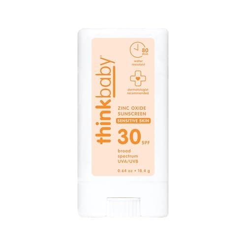Thinkbaby SPF 30 Kids Sunscreen Stick for Sensitive Skin, 0.64 oz, Baby Sunscreen with Non-Nano Zinc Oxide 24%, Broad Spectrum UVA/UVB Protection, 80-Minute Water Resistant, Reef Friendly SPF Stick