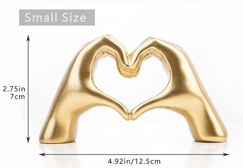 Small Heart Hands Sculpture Decor for Living Room Bedroom Bookshelf Coffe Table and Office Display, Love Finger Statue Modern Aesthetic Home Decor, Unique Gift for Wedding Christmas Birthday (Gold) — view 3