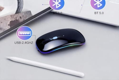 AZTZATZ Wireless Bluetooth Mouse Rechargeable Long Lasting Dual Mode - BT 5.2 & 2.4G Silent RGB LED Mice, Slim Portable Ergonomic Mouse for Laptop/PC/Tablet/MacBook/iPad/Apple Devices(Matte Black) — view 5