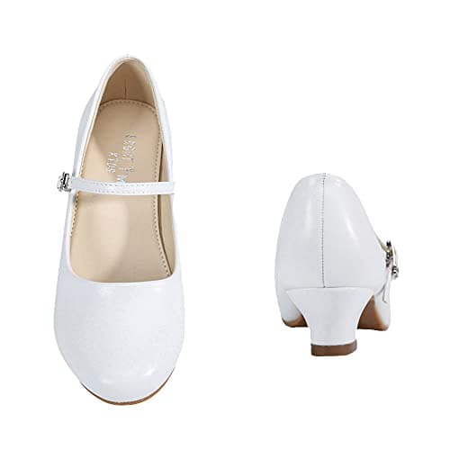EIGHT KM Girls High Heel Dress Shoes Mary Jane Wedding Party Pumps Princess Shoes EKM7015 Athena Microfiber White Leather Size 2 US Little Kid — view 6