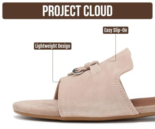 Project Cloud 100% Genuine Leather Sandals Women Dressy - Non-Slip Womens Sandals with Memory Foam Insole Slides for Women Footwear - Lightweight Flat Sandals for Women 2026 (Cannes, LATTESUED,8M) — view 2