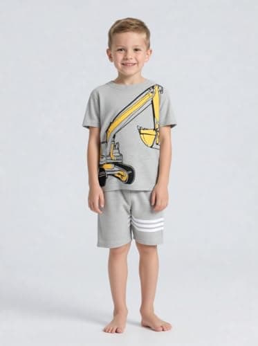 Toddler Boy Summer Outfits Clothes, Kids Boys Short Sleeve Cotton T-Shirt and Shorts Clothing Sets 2-7T (2-3T, Grey Excavator) — view 2