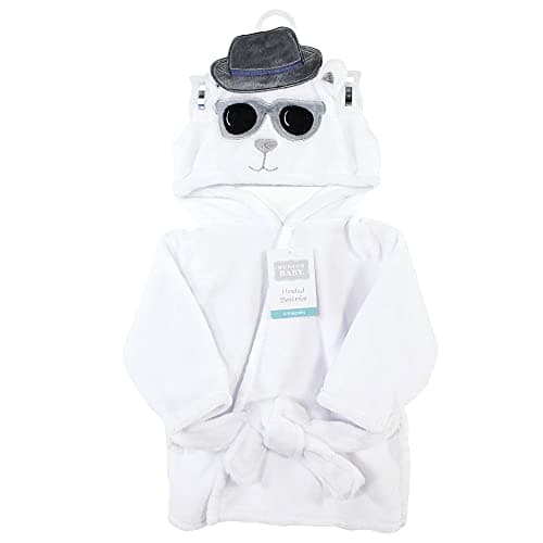 Hudson Baby Unisex Baby Plush Animal Face Bathrobe, Handsome Bear, 0-9 Months