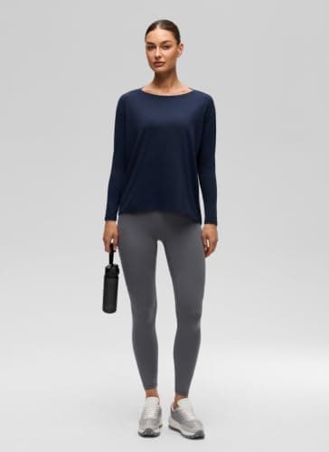 CRZ YOGA Long Sleeve Workout Shirts for Women Loose Fit-Pima Cotton Yoga Shirts Casual Fall Tops Shirts Navy X-Large — view 2