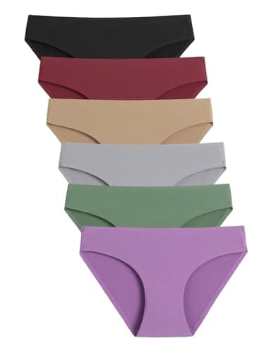 Caterlove Women's Seamless Underwear No Show Stretch Bikini Panties Silky Invisible Hipster 6 Pack (B, X-Small)