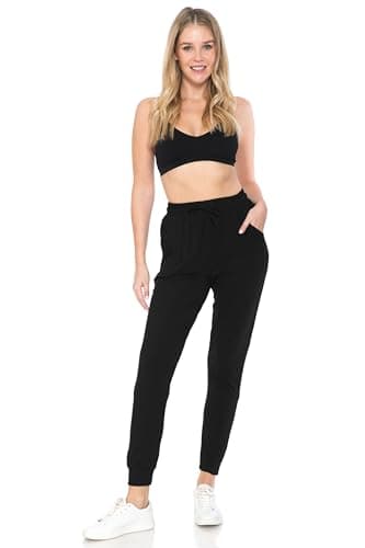 Leggings Depot Womens Classic Jogger Pants - Track Cuff Sweatpants with Pockets, Black, Medium — view 3