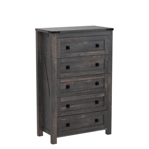 T4TREAM 48" Tall Farmhouse 5-Drawer Dresser for Bedroom, Dark Rustic Oak — view 3