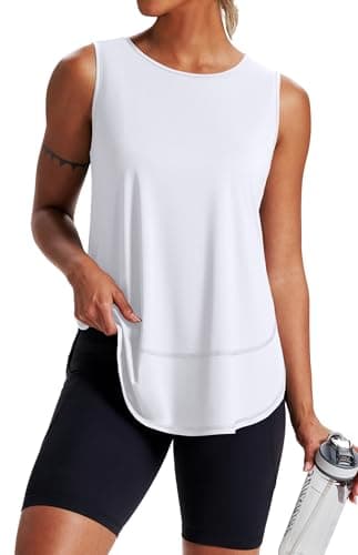 Women's Sleeveless Workout Tops Breathable Lightweight Active Tennis Yoga Shirts Athletic Running Tank Tops for Women, 0-white, X-Large
