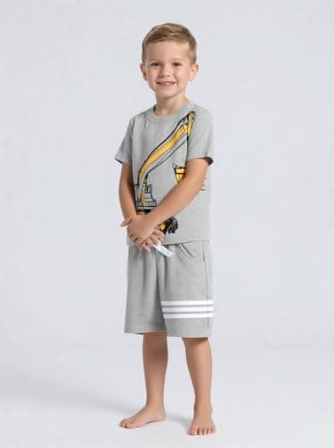 Toddler Boy Summer Outfits Clothes, Kids Boys Short Sleeve Cotton T-Shirt and Shorts Clothing Sets 2-7T (2-3T, Grey Excavator) — view 3