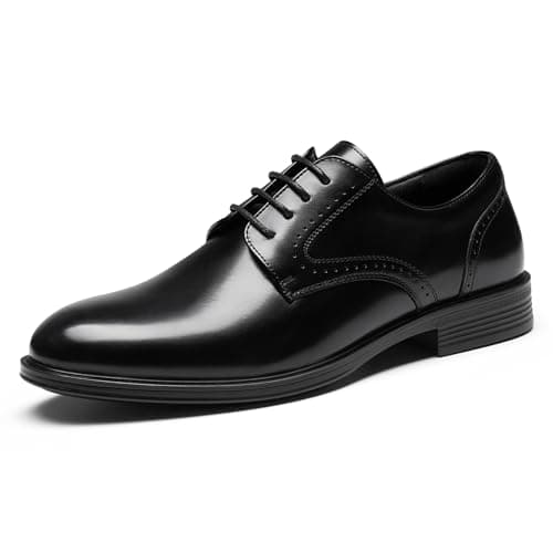 HEEZ Men's Dress Shoes, Classic Oxford Shoes for Men Non Slip, Comfortable Lace Up Plain Toe Derby Shoes for Business Work Formal Wedding Office Black