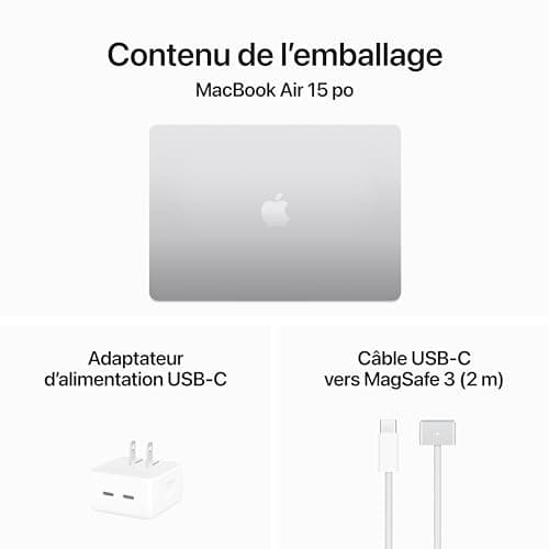Apple 2024 MacBook Air 15-inch Laptop with M3 chip: Built for Apple Intelligence, 15.3-inch Liquid Retina Display, 8GB Unified Memory, 512GB SSD Storage; Silver, French — view 5