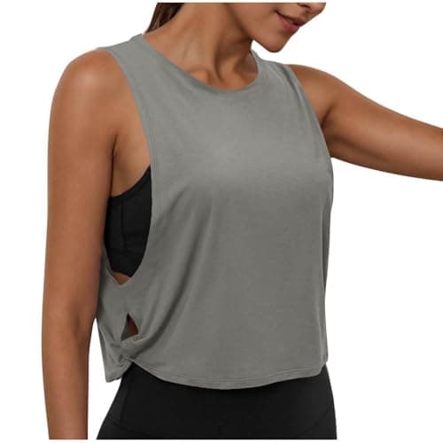 Women's Sleeveless Workout Vest Tops - Solid Tank Top with Side Hollowed Out, Breathable Round Neck Fitness Shirts
