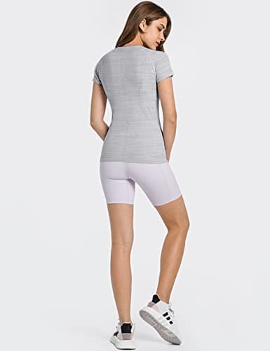 LUYAA Women's Workout Tops Long Sleeve Shirts Yoga Sports Breathable Gym Athletic Top Slim Fit, Light Grey, Large — view 5