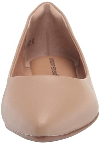 Amazon Essentials Women's Pointed-Toe Ballet Flat, Beige Faux Leather, 8