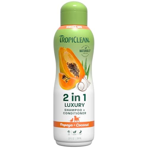 TropiClean 2-in-1 Dog Shampoo and Conditioner, Moisturizing Dog Detangler, Puppy Safe, Made in the USA, Papaya Scent, Cat & Kitten Safe, 20oz.