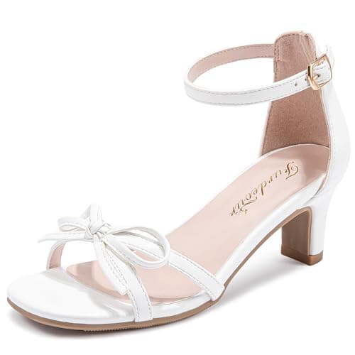 Furdeour Girls High Heels Kids Sandals Flower Girl Shoes Dress Shoe Size 4 White Teen Party Easter Dance 12 Year Big Kid Daughter Pageant Communion Formal Dressy Zapatos Para Niñas (F2909 White 4)