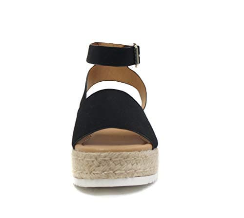 Soda Topic Open Toe Buckle Ankle Strap Espadrilles Flatform Wedge Casual Sandal (Black, 8) — view 5