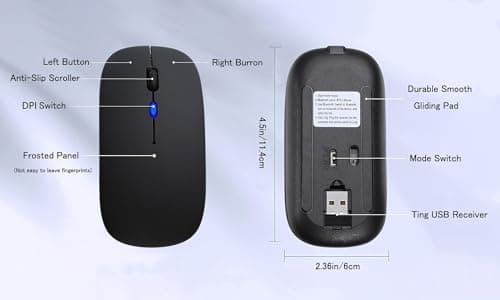 WREANU Wireless Bluetooth Mouse Rechargeable Laptop Mice with LED Lights Silent Slim Use(BT5.2 and 2.4G Portable USB) Dual Mode Computer Mouse for Laptop/iPad/Tablet/Apple/Computer/Mac (Black) — view 7