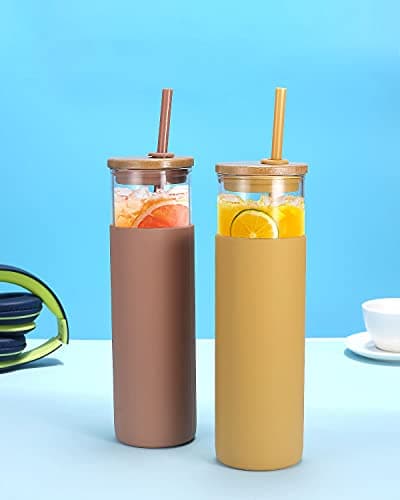 Tronco 28oz Glass Tumbler Glass Water Bottle Straw Silicone Protective Sleeve Bamboo Lid — view 4