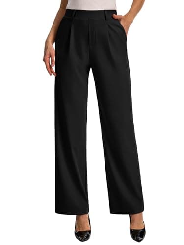 Feiersi Womens Dress Pants Wide Leg Pull On Stretchy Work Pants High Waisted Business Trousers with Pockets(Black,Small)