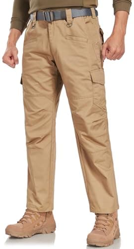 SPOSULEI Cargo Work Pants for Men Ripstop Tactical Pants Lightweight Water Resistant EDC Hiking Carpenter Hunting Pants with Multi Pockets Khaki 34Wx30L