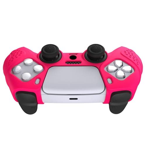 eXtremeRate PlayVital Guardian Edition Ergonomic Soft Anti-Slip Controller Silicone Case Cover for ps5, Rubber Protector Skins with Black Joystick Caps for ps5 Controller - Bright Pink — view 4