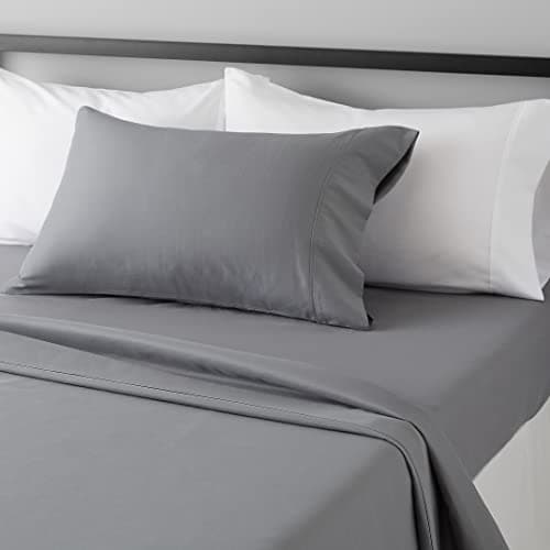 Amazon Basics Lightweight Super Soft, Breathable Easy Care Microfiber 3 Piece Bed Sheet Set with 14-Inch Deep Pockets, Twin, Dark Gray, Solid