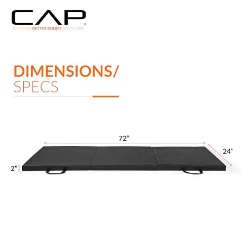 CAP Barbell Folding Exercise Mat – Durable, Anti-Tear, Thick Padding for Fitness, Aerobics, Gymnastics & Home Workouts. 72"L x 24"W x 2"Thick. BLACK — view 3