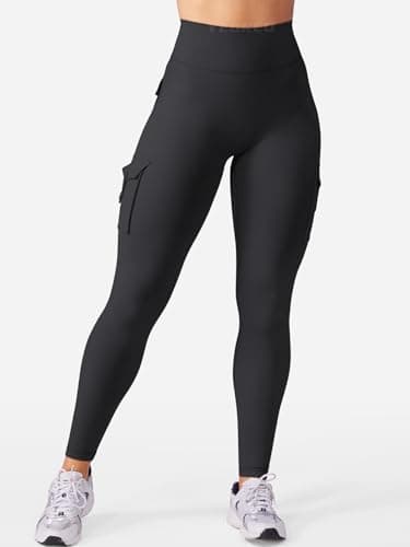 YEOREO CoreFlex Gym Workout Cargo Leggings with Pockets for Women Hidden Scrunch Compression Yoga Pants Black XS — view 3