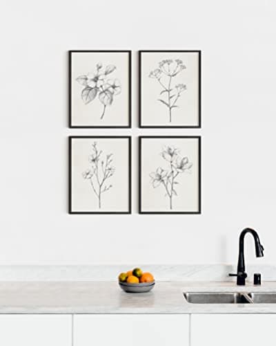 HAUS AND HUES Grey Floral Wall Art - Set of 4 Plant Posters for Wall Vintage, Botanical Prints, Black and White Flower Pictures for Room Aesthetic, Farmhouse Bathroom, Rustic Art (8x10, Unframed) — view 3