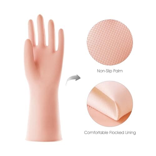 COOLJOB 2 Pairs Thickened Rubber Gloves with Cotton Lining & Non-slip Grip, Colorful Household Long Lasting Dishwashing Gloves for Kitchen & Bathroom Cleaning, Orange & Blue, Medium