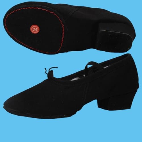Women Latin Dance Shoes Canvas Ballroom Character Teacher Shoe Chunky Low Heel Comfy Dancing Loafers（Black，9) — view 8