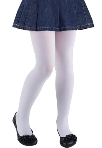 CHUNG Girls Footed Tights Light Weight Stretchy 60D Multi Candy Color Stage Play Costumes 2-12Y, White, 5-8 Years