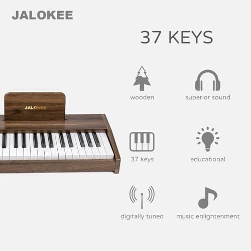 JALOKEE Kids Piano Keyboard, Digital Piano for Kids, Music Educational Instrument Toy, Wood Piano for Toddlers Girls Boys (Walnut, 37 Keys)