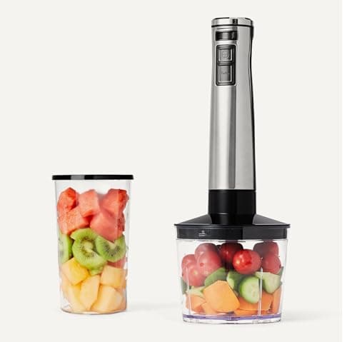 Amazon Basics 500 Watt Multi-Speed Immersion Hand Blender with Attachments, Corded, Silver — view 2