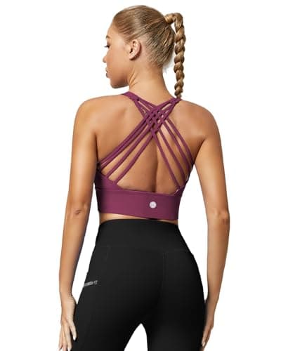 QUEENIEKE Sports Bras for Women Padded Medium Support for Yoga Cross Back Strappy Free to Be Bra (Boysenberry, M) — view 5