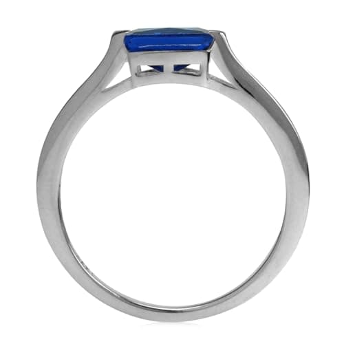Silvershake Created Octagon Blue Sapphire September Birthstone 925 Sterling Silver Solitaire Gemstone Ring Size 7 — view 4