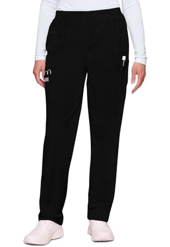 Cherokee Scrubs for Women Cargo Pant Natural Rise Tapered Pull-On Bottom with 4 Pockets , Fade Resistant Fabric - 4200P, M Petite, Black — view 5