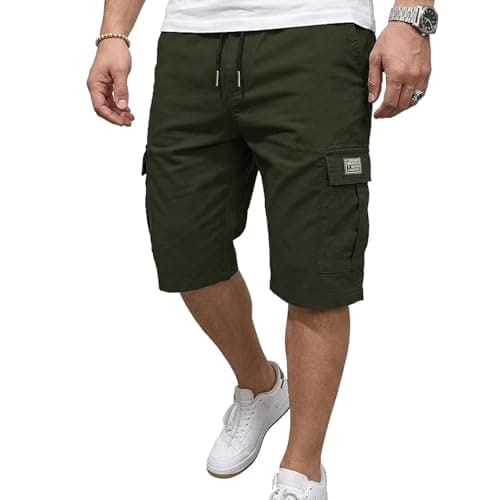 Men's Sport Cargo Shorts - 2026 New Men’s Casual Tactical Style Drawstring Stretch Cargo Shorts (Army-Green,X-Large)