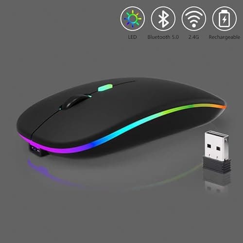 Guiheng Wireless Bluetooth Mouse,LED Dual Mode Rechargeable Silent Slim Laptop Mouse,Portable(BT5.2+USB Receiver) Dual Mode Computer Mice,for Laptop,Desktop Computer,ipad Tablet,Phone,TV (Black) — view 3