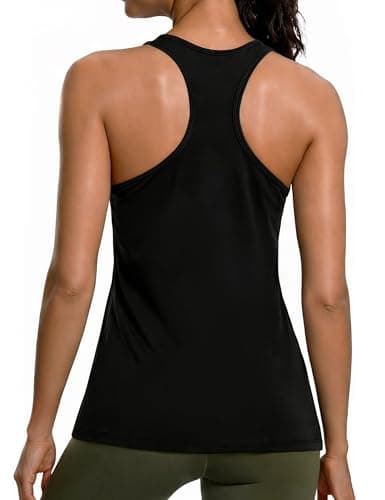 Gofeat Tank Tops Women Stretchy Crew Neck Racerback Sleeveless Camisole Black Shirt Sport Femme Yoga Gym Shirts Medium