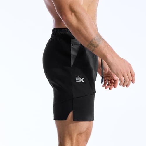 BROKIG Mens Gym Shorts Leg Slim Workout Casual Short(Black,X-Large)