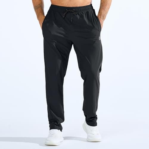 BROKIG Men's LightArmor Workout Sweatpants with Zip Pocket,UPF 50+ Stretch Joggers Men Track Pants for Gym Jogging(Black,Large)