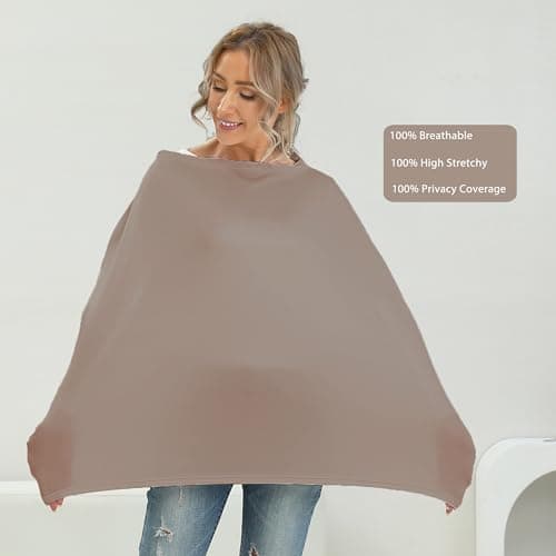 Breathable Car Seat Cover for Babies – Multi-Purpose Soft Rayon Nursing Cover for Breastfeeding, High Stretchy Infant Carseat Canopy, Stroller Cover (Smooth Rayon, Mocha Natural) — view 5