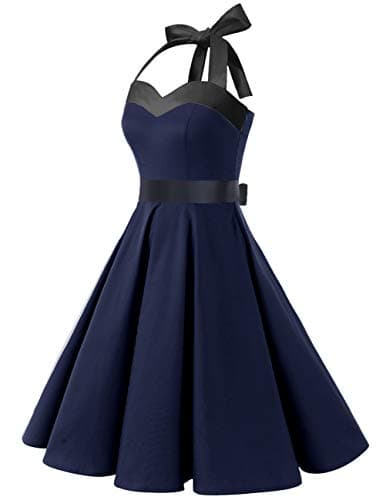 DRESSTELLS Women's Vintage 1950s Cocktail Dresses, 60s Retro Formal Wedding Guest Mother Bride Prom Party Halter Rockabilly Swing Dress Navy Black M — view 2