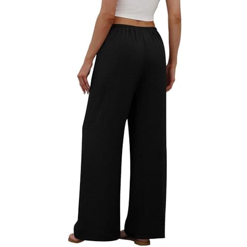 Linen Pants Women Wide Leg Pants Summer Fashion Clothing Palazzo Dress Pantalon Femme Business Casual Clothes Vacation Outfits Work Flowy Lounge Trousers Baggy Loose High Waisted Beach Black — view 3